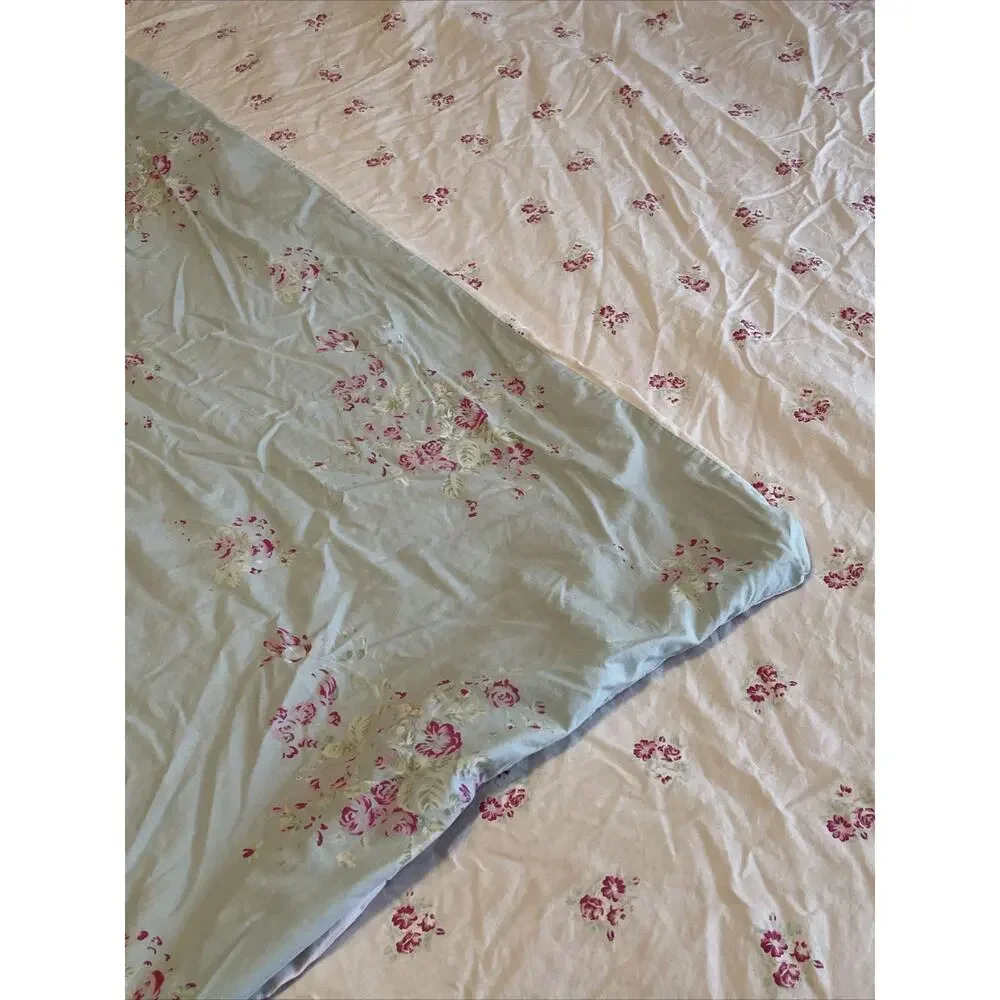 Rachel Ashwell Simply Shabby Chic Twin FADED PAPER ROSE Duvet Cover Pink Blue